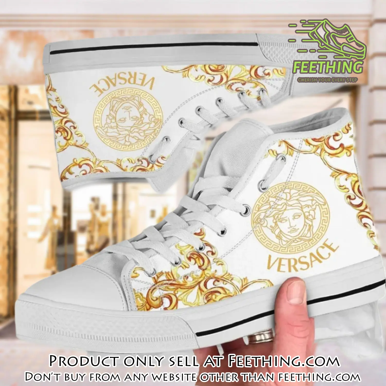 Versace medusa golden white premium high top canvas shoes luxury brand gifts for men women ft3841833